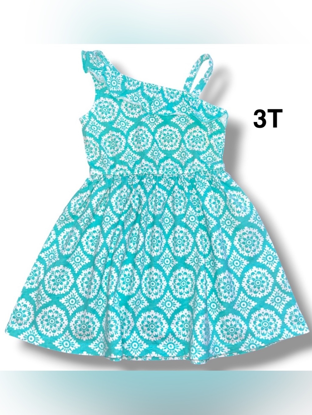 The Children’s Place Turquoise and White One-Shoulder Floral Print Dress Size 3T